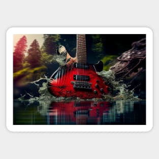 Commercial Guitar Art With Water Splashing In The Forest Sticker
